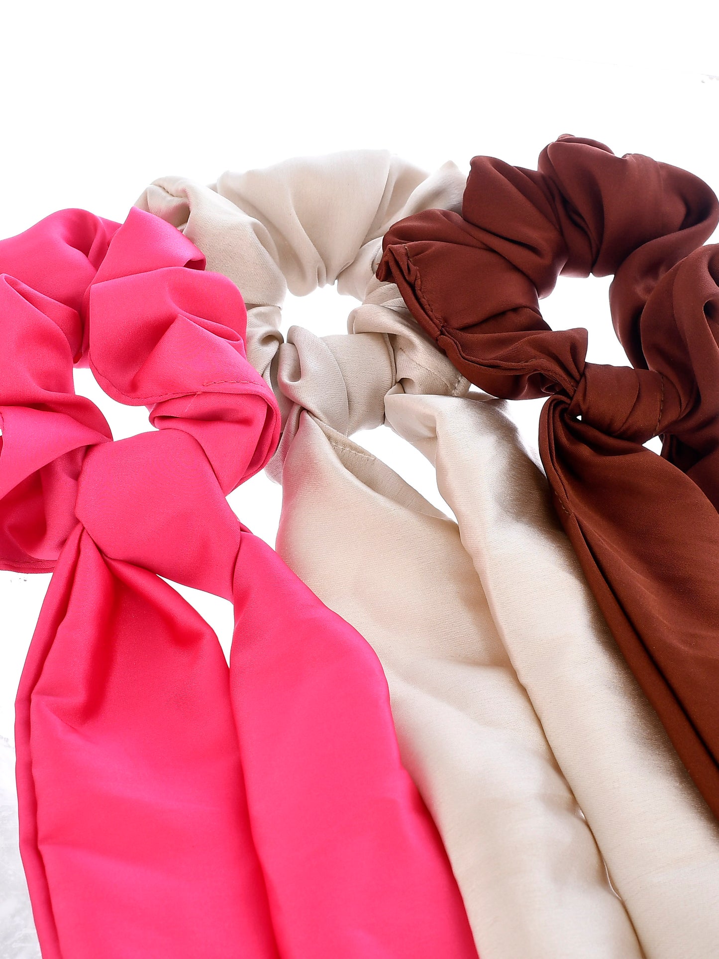 Women Multicolored Set Of 3 Scarf Hair Scrunchies Ponytail Holders