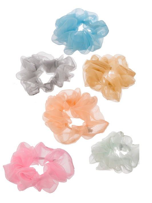 Set of 6 Multi Colored Organza Scrunchies Ponytail Holders for Women Online
