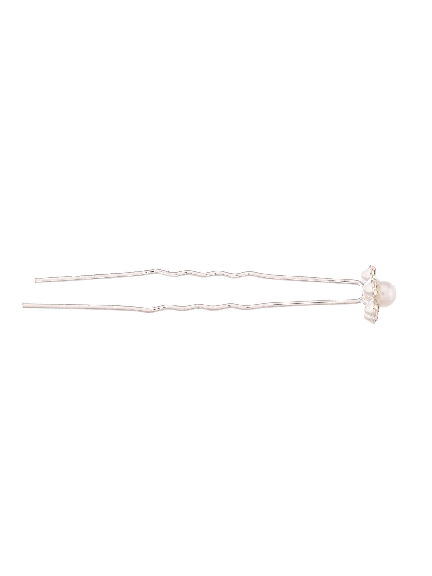 Set Of 12 Silver Toned Pearl Beaded U Pins