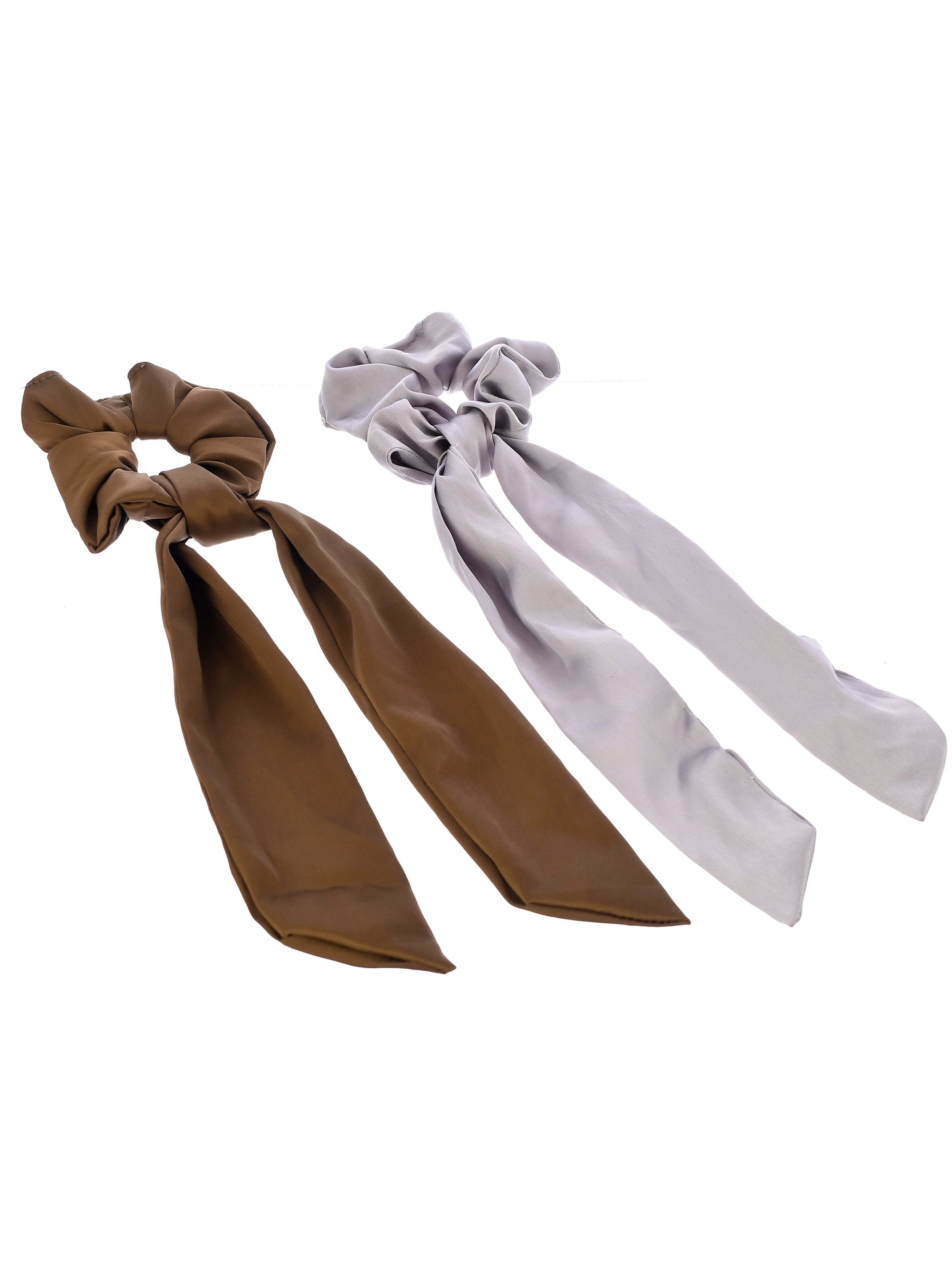 Women Brown Grey Scarf Scrunchies Ponytail Holders