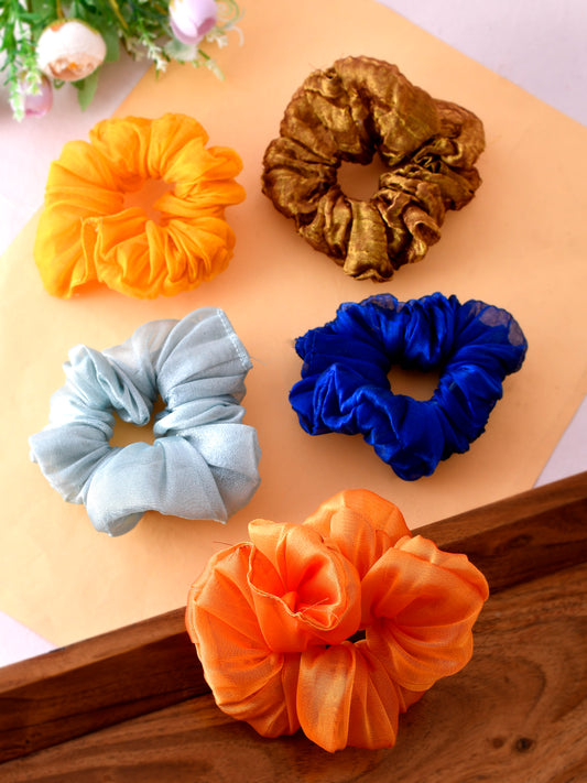 Set of 5 Multi Colored Organza Scrunchies Ponytail Holders for Women Online