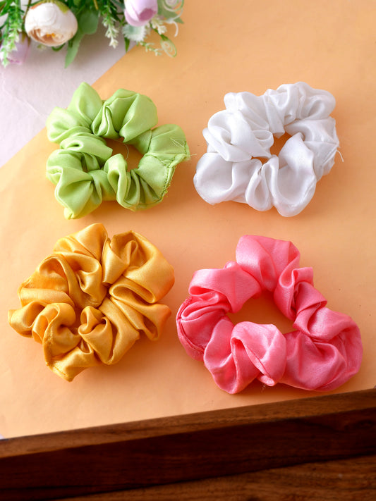 Set of 4 Multi Colored Satin Scrunchies Ponytail Holders for Women Online