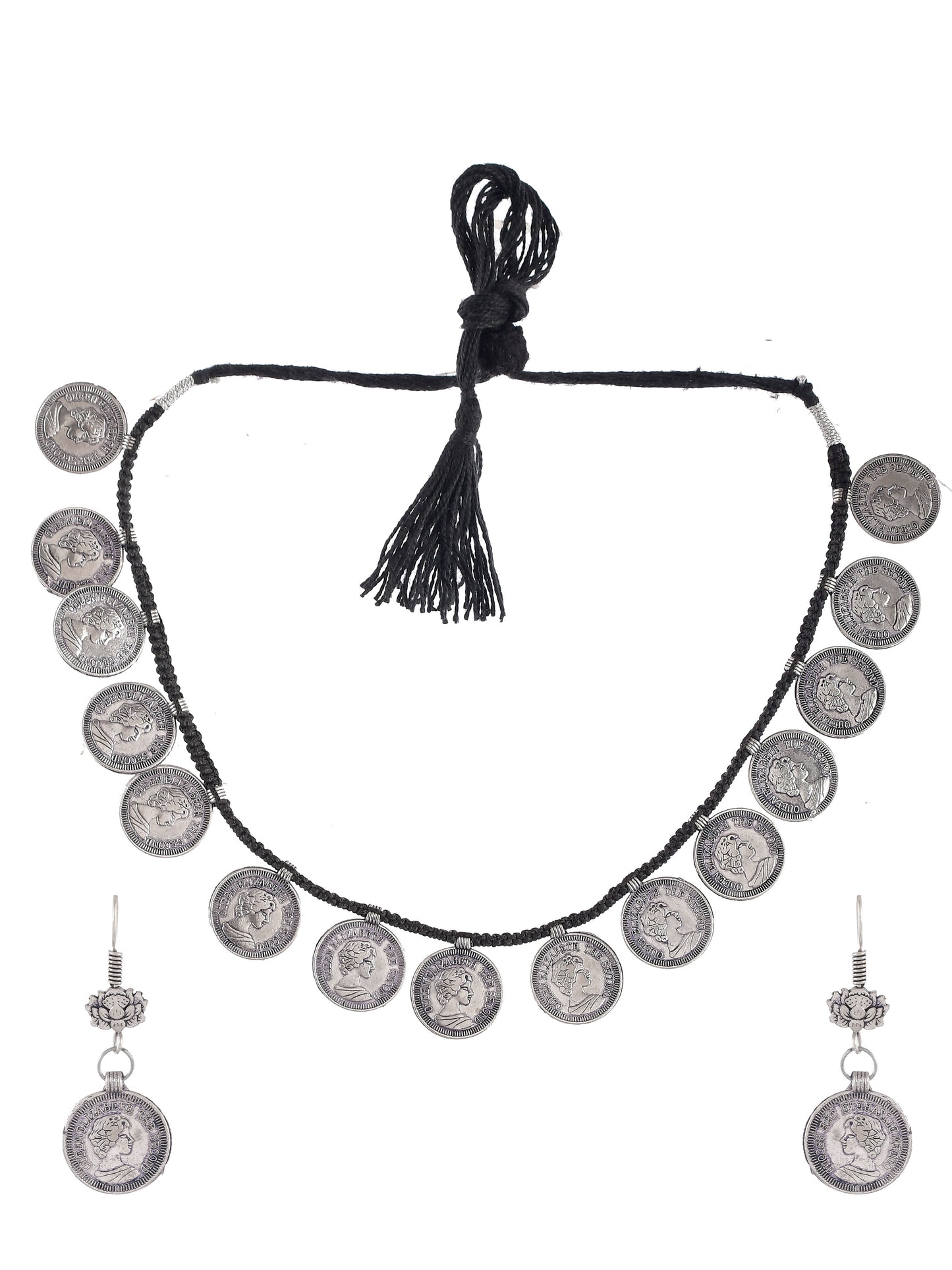 Oxidised Coin Thread Jewellery Set