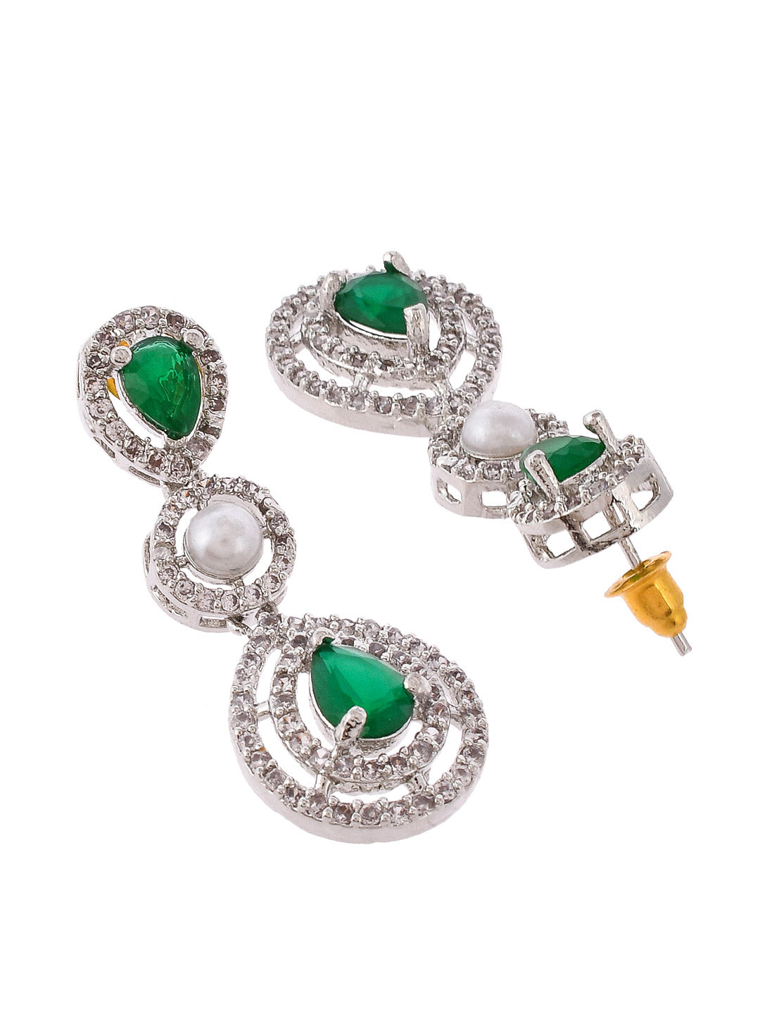 Green Stone Ethnic American Diamond Jewellery Set