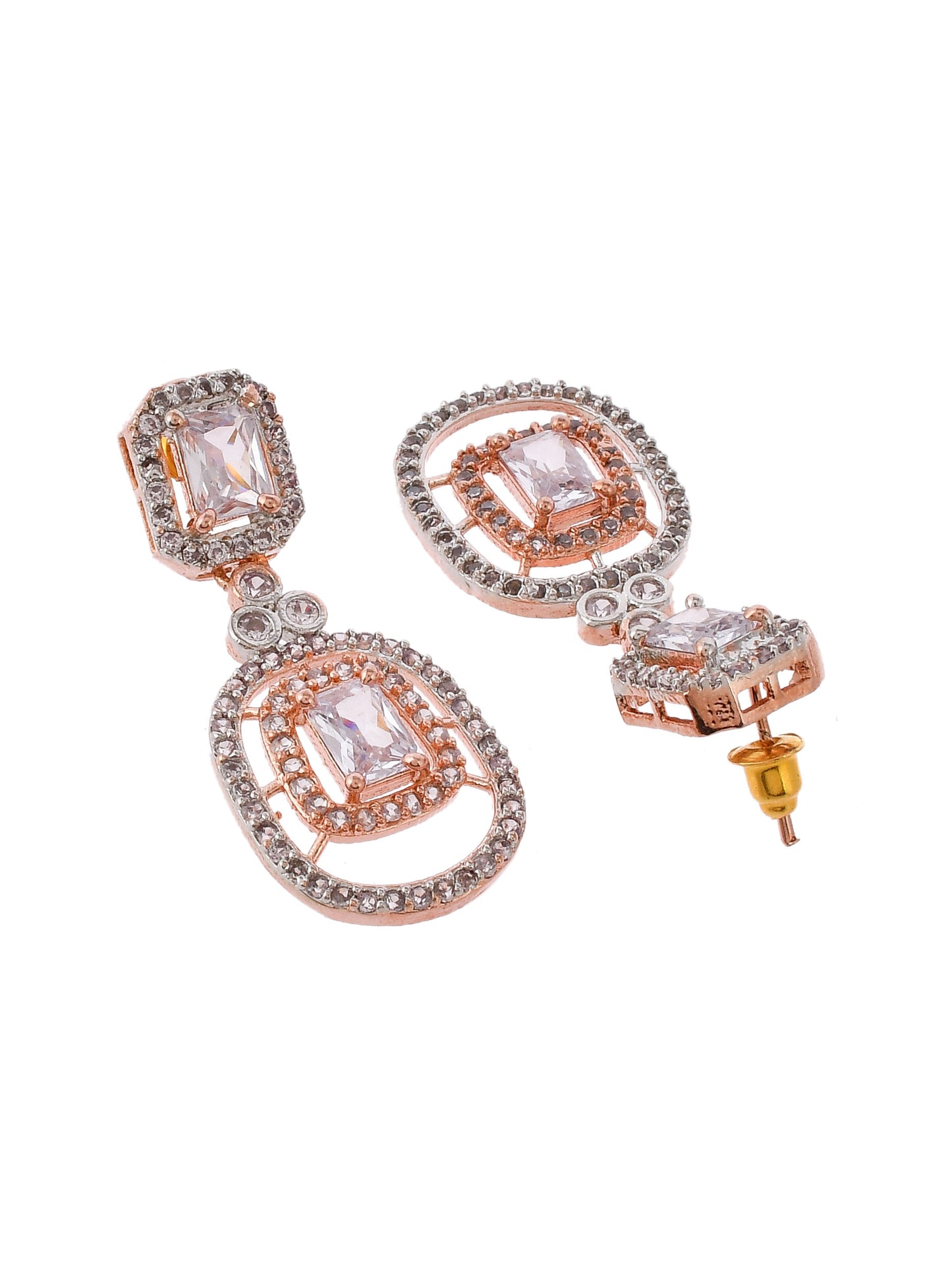 Rose Gold Silver Plated American Diamond Designer Jewellery Set