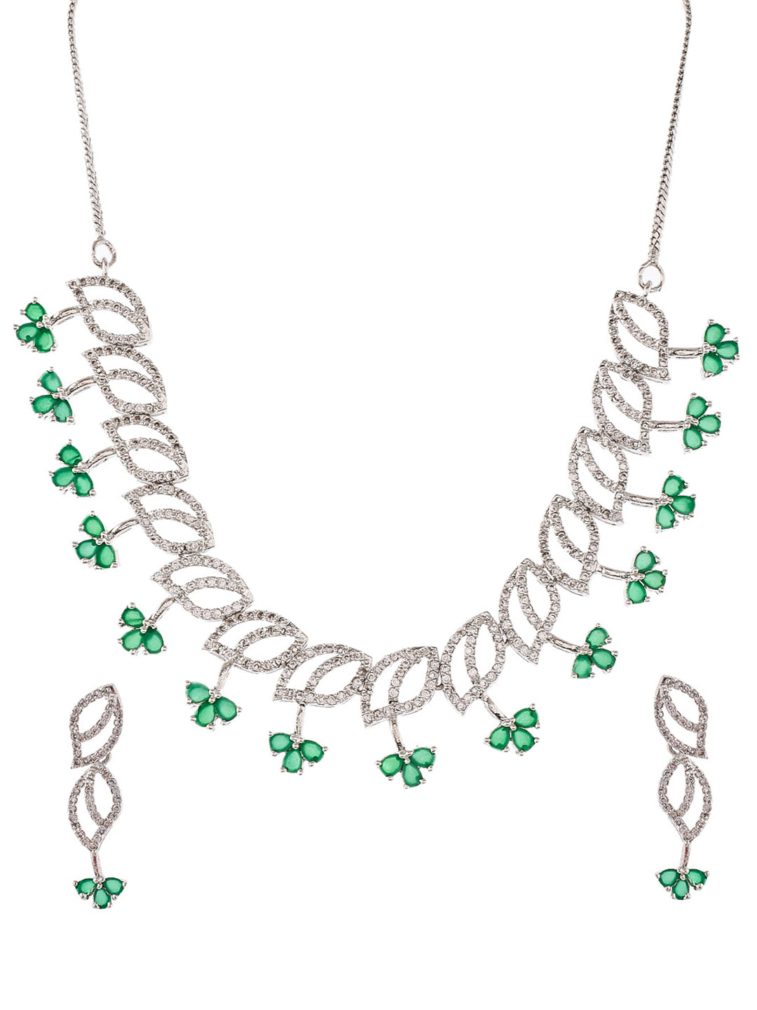 Silver Plated Green American Diamond Jewellery Set