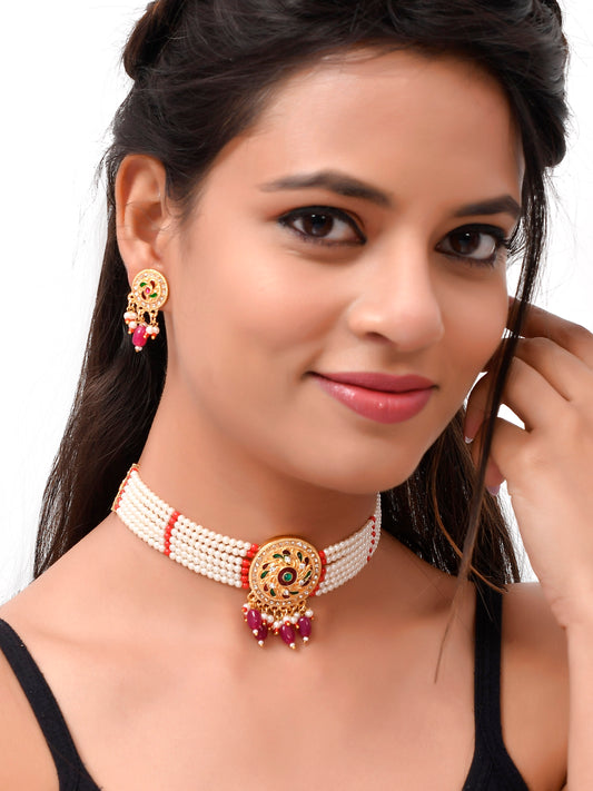 Gold Plated Pearl Beads Choker Jewellery Sets for Women Online