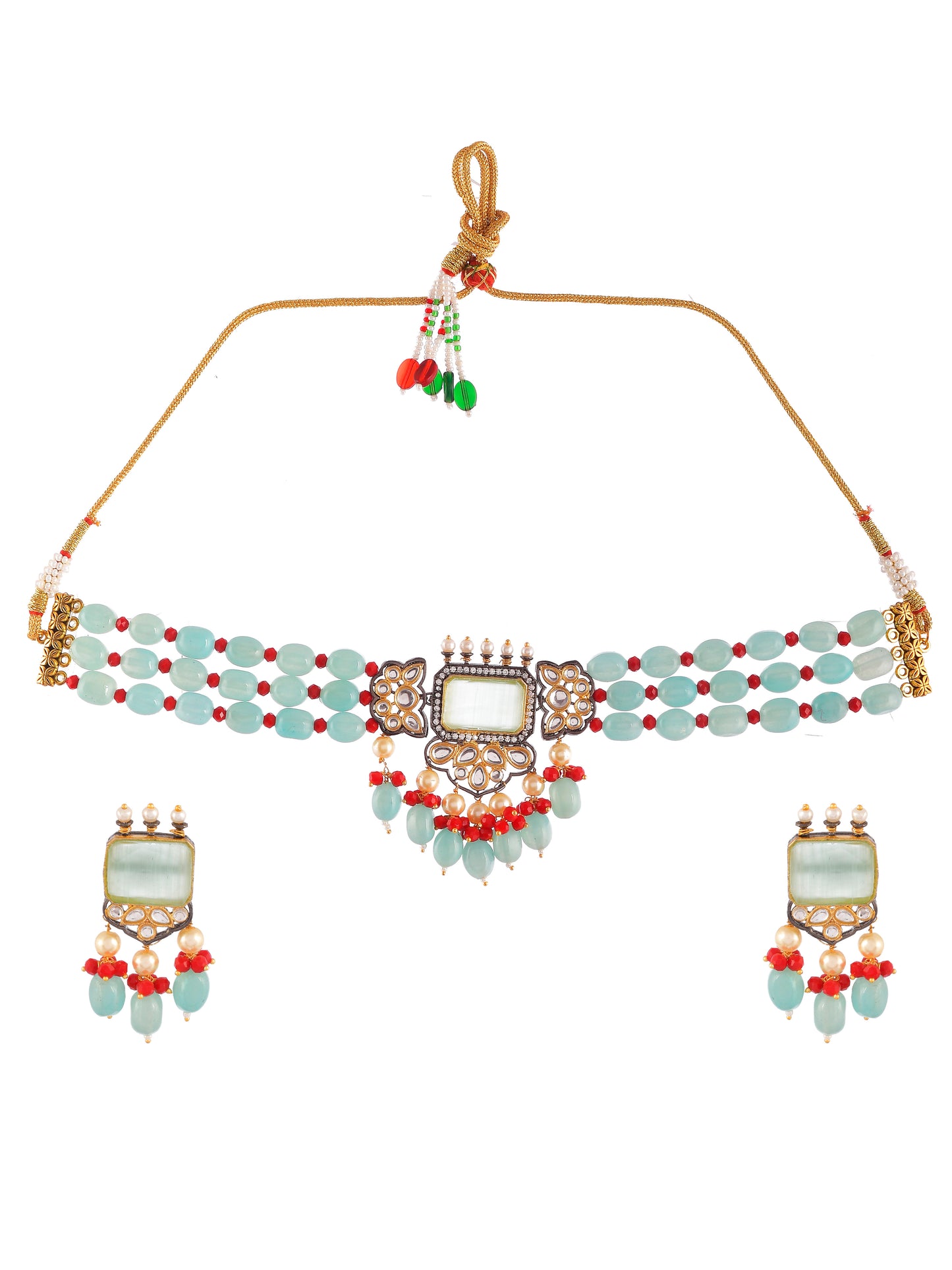 Blue Monalisa Ethnic Kundan choker Jewellery Set