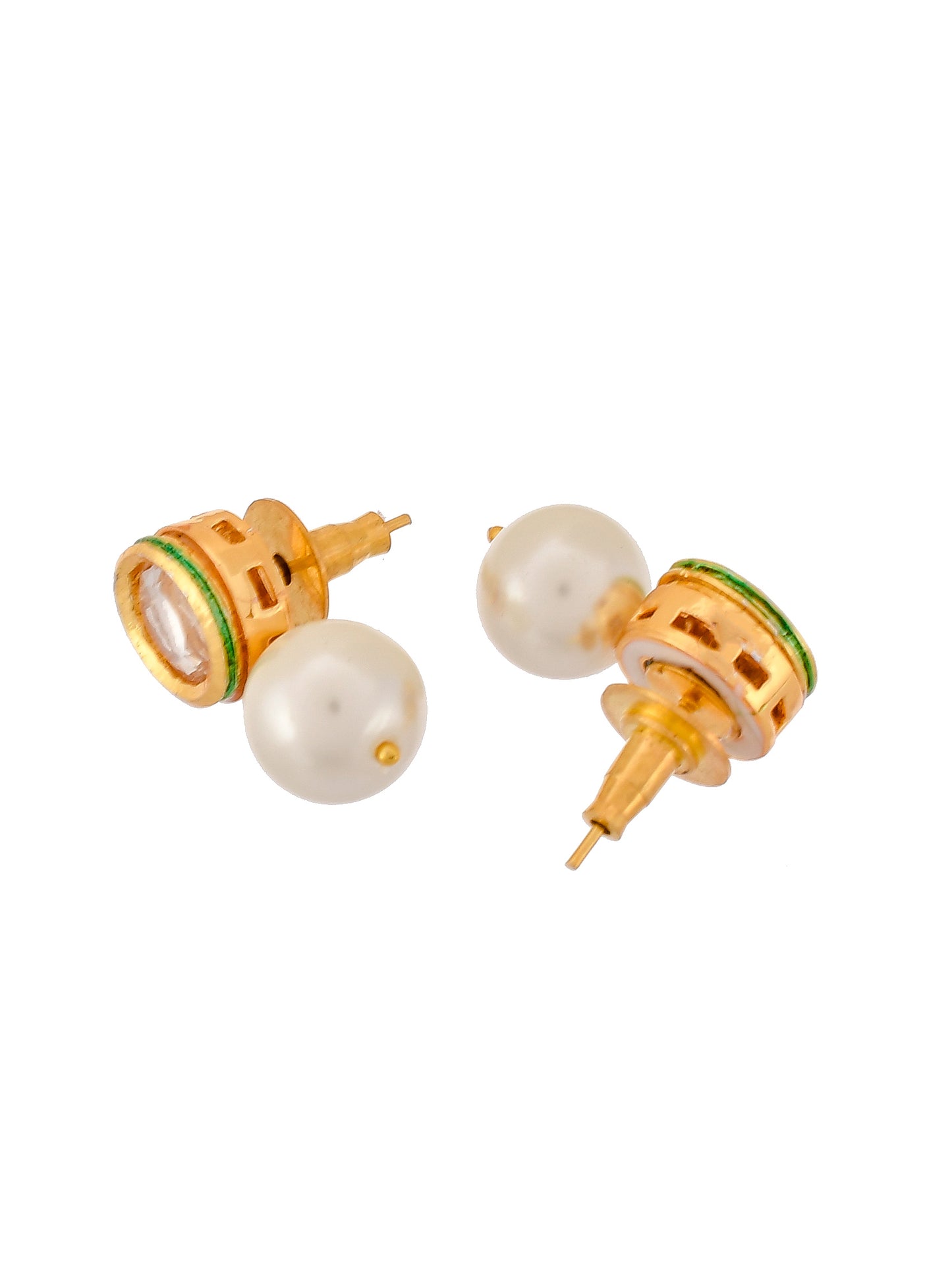 Classic Pearl Necklace with Kundan Stud Earrings