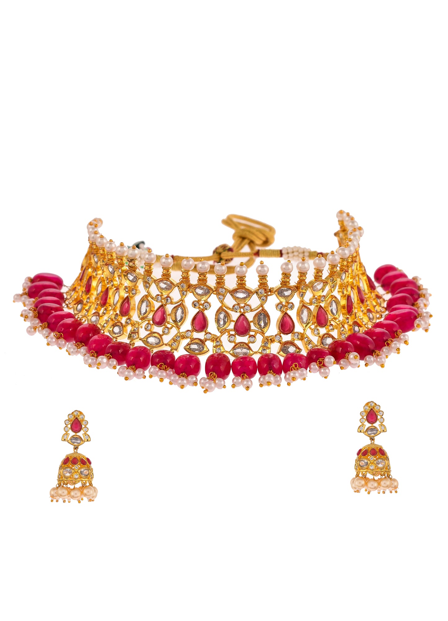 Gold Plated Red Stone Kundan Choker Jewellery Set