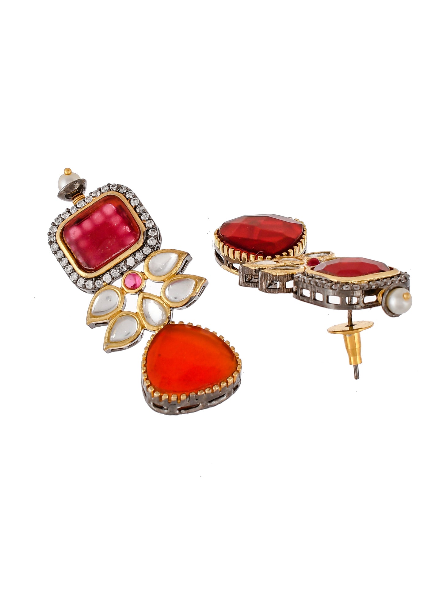 Gold Plated Red & Kundan Jewelry Set