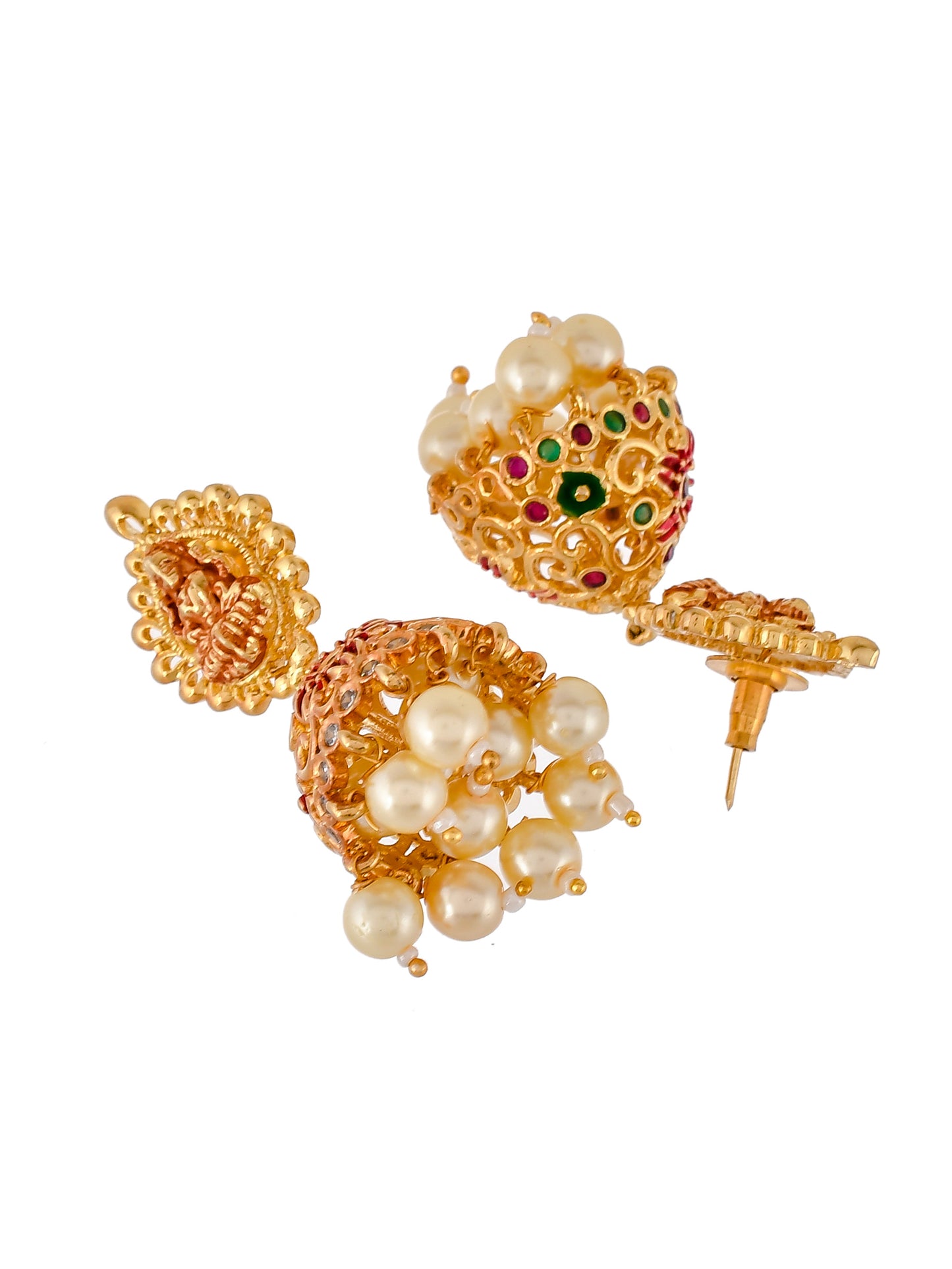 Gold Plated Red Green Stone Laxmi Jewelry Set