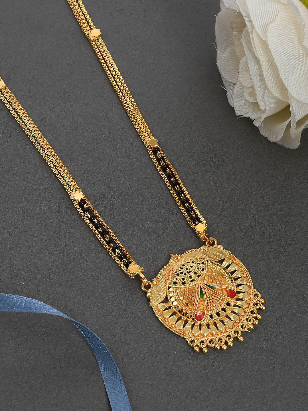 Buy Gold Plated Meenakari Black Beads Chain Mangalsutra Necklaces