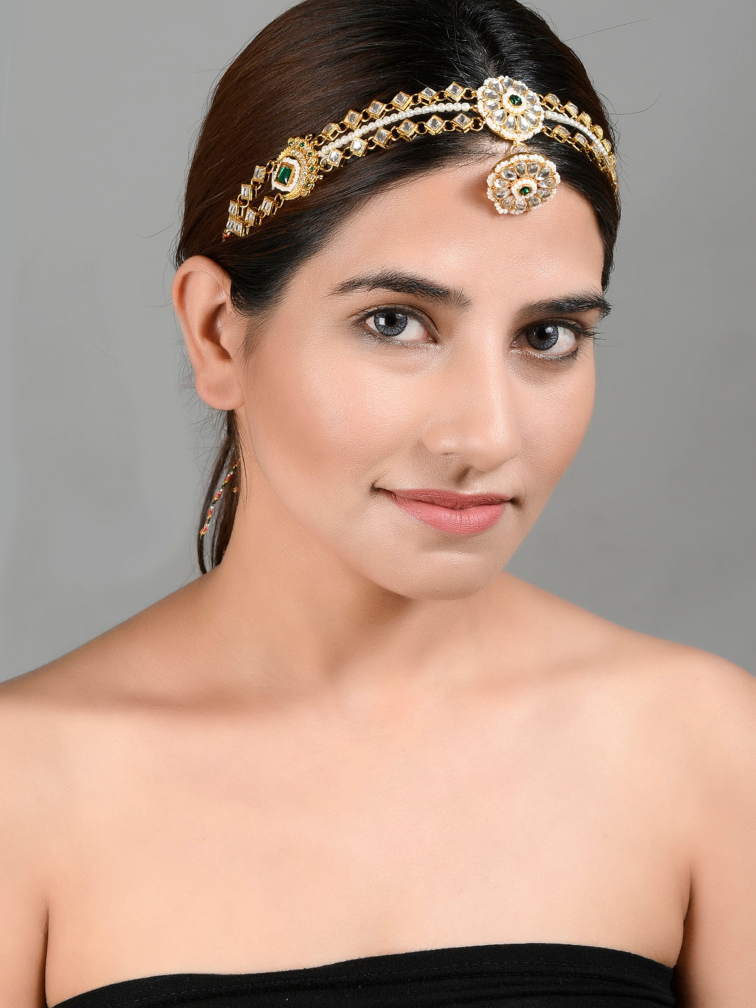 Rajputi Kundan Bridal Matha Patti With Borla For Women