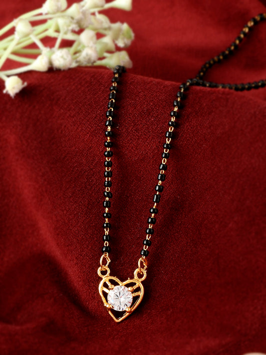 Gold Plated Black Stone Studded & Beaded Heart Mangalsutra for Women Online