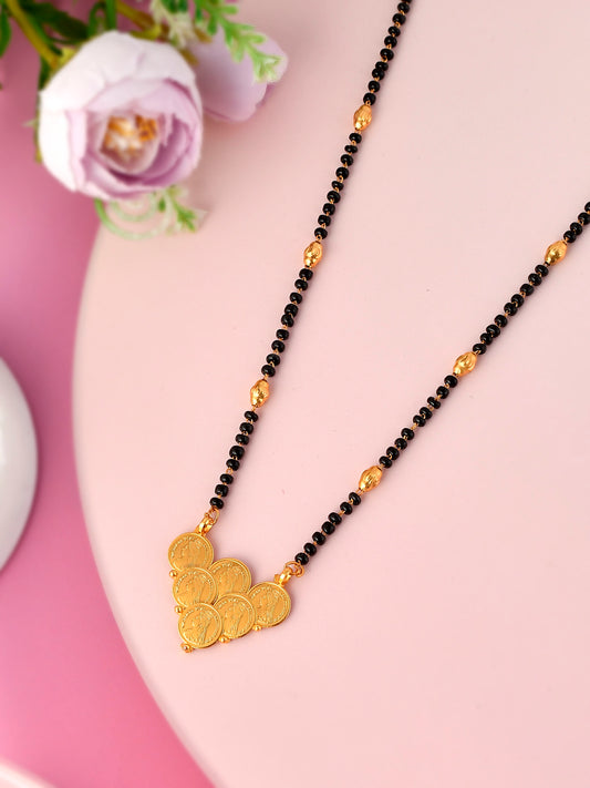 Gold Plated & Black Beaded Handcrafted Coins Shape Mangalsutra for Women Online