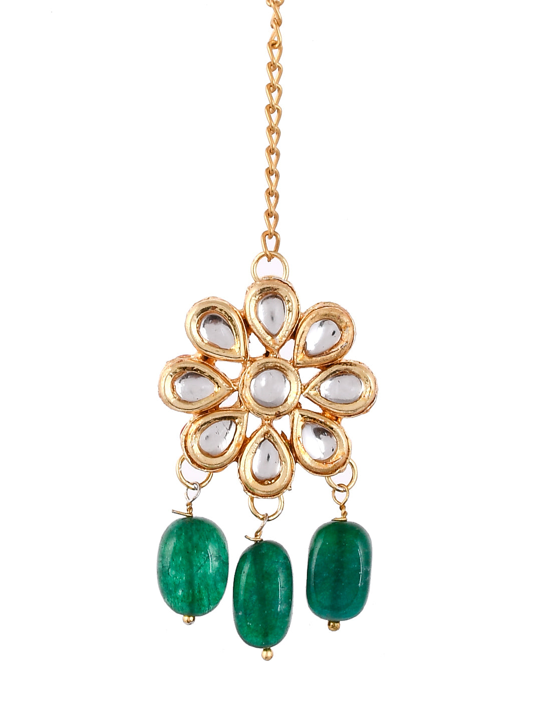 Green Kundan Traditional Floral Maangtikka For Women