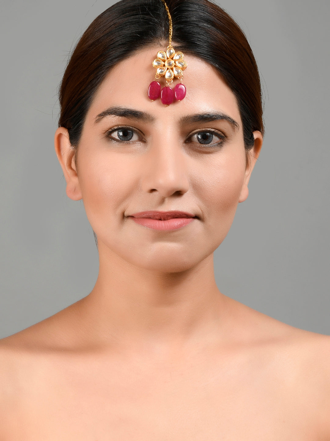 Gold-Plated Kundan-Studded & Beaded Handcrafted Maang Tikka