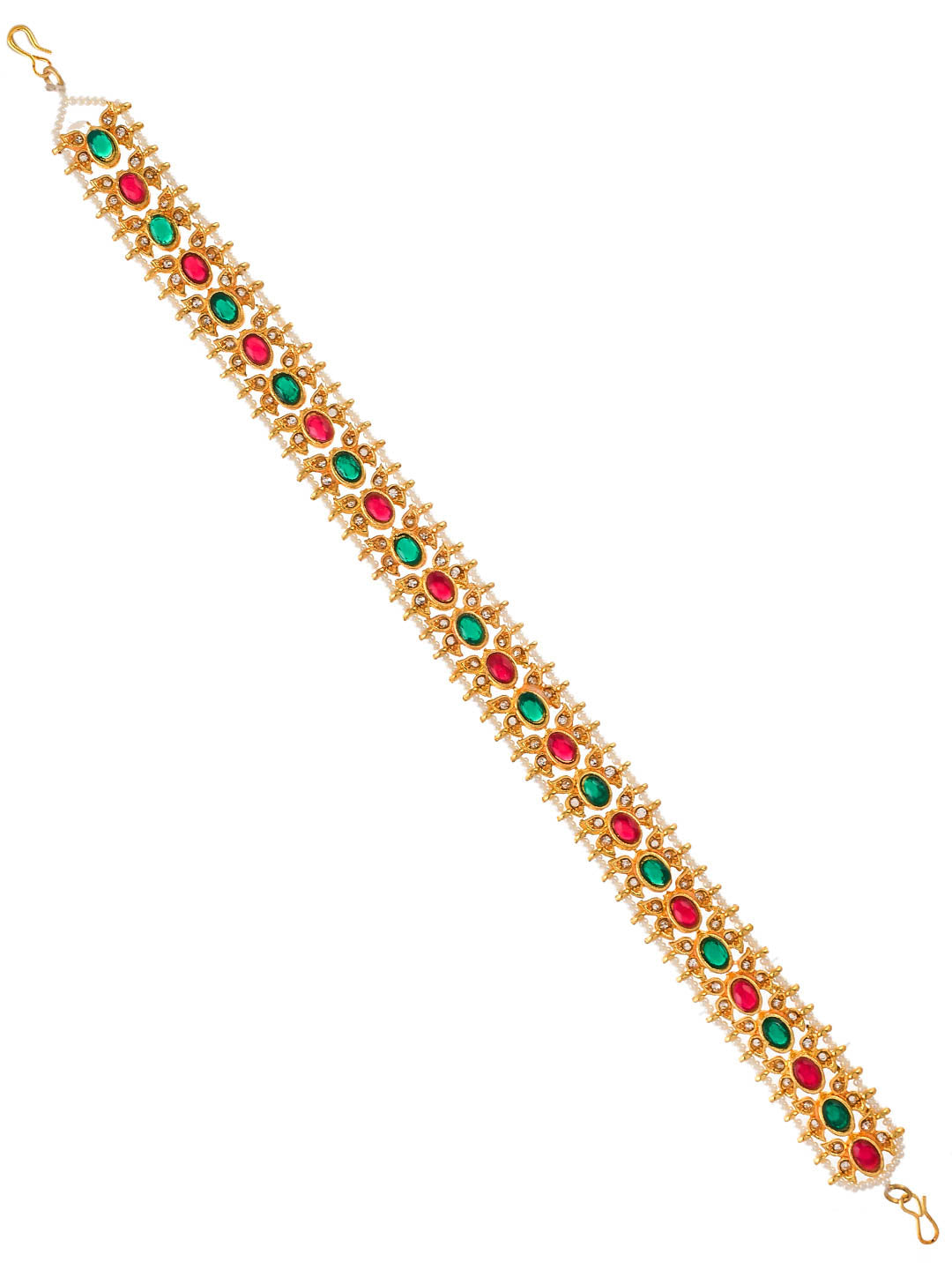 Traditional Gold plated Multicolor Mehri Headchain Mathapatti
