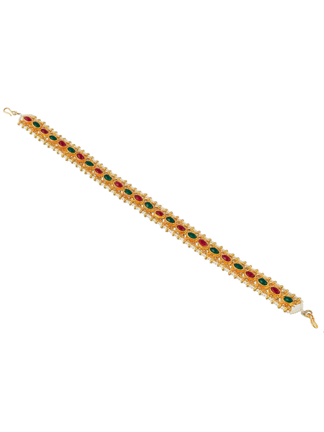 Traditional Gold plated Multicolor Mehri Headchain Mathapatti