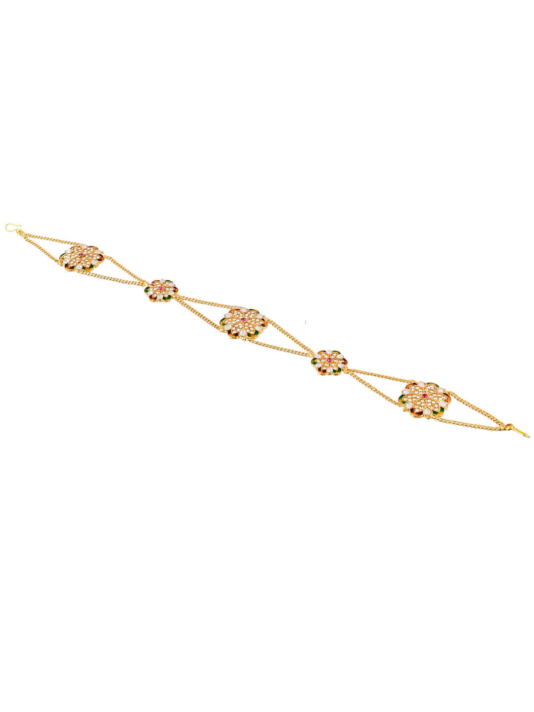 Gold plated Floral Yellow & Green Stone Stubbed Sheeshpatti Headchain
