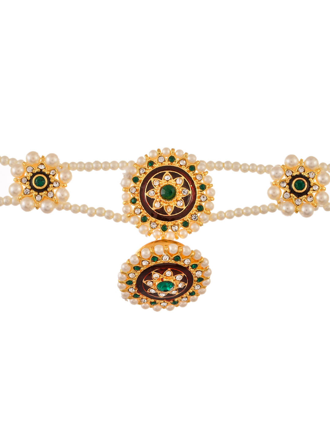 Traditional Enameled Pearl Mathapatti With Borla