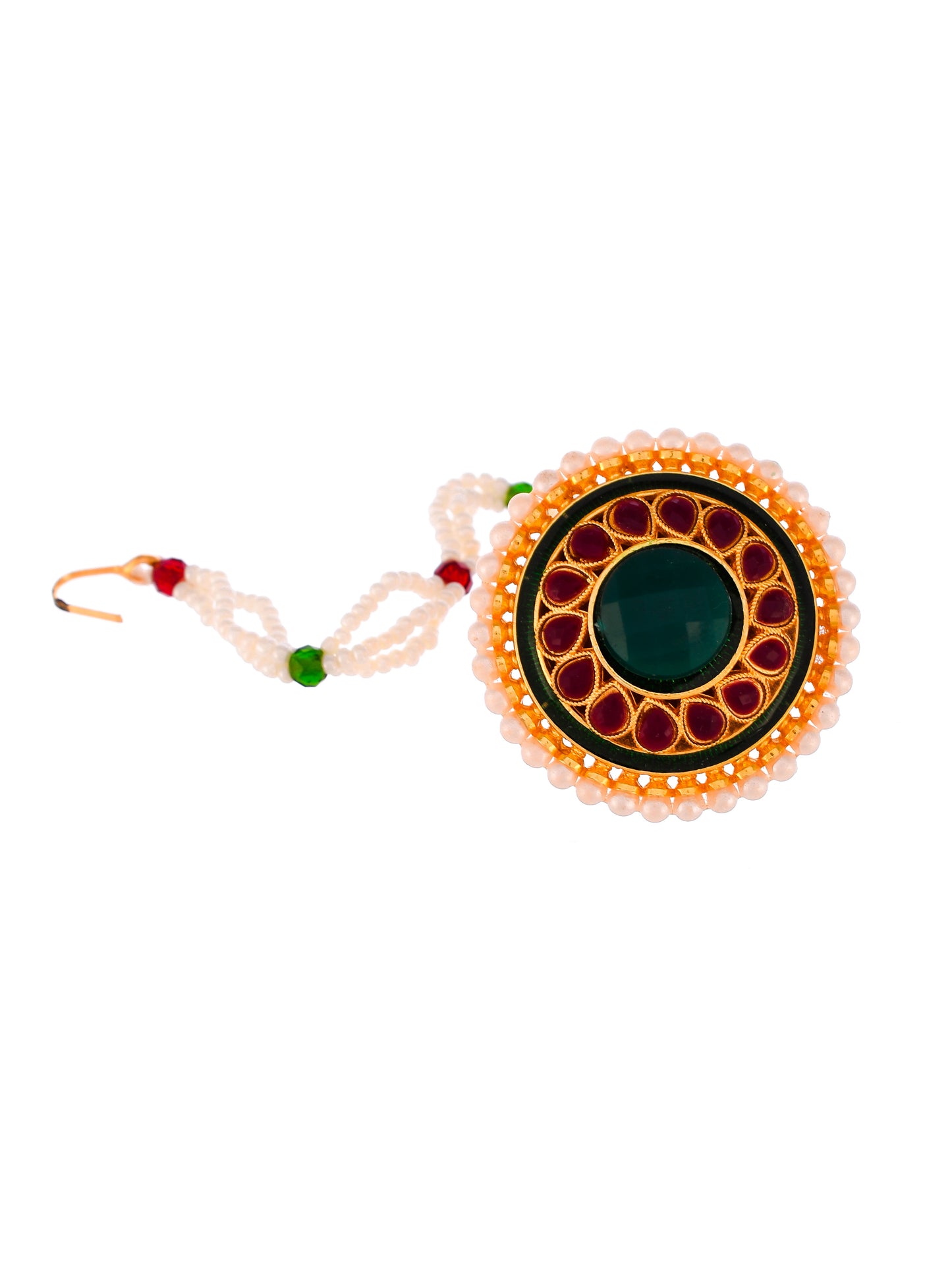 Gold Plated Green Stone Studded Meenakari Borla | Head Jewellery