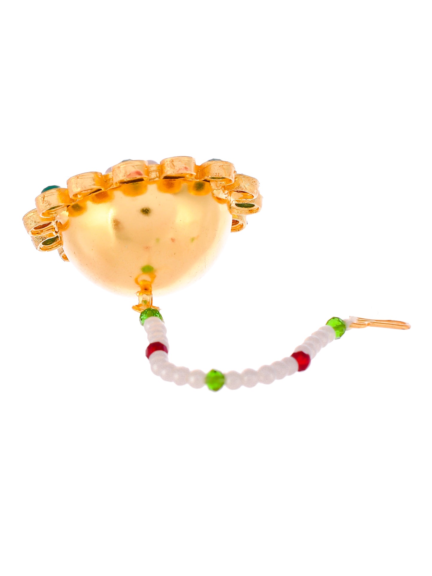 Gold Plated Green & Red Stone Studded Floral Borla | Head Jewellery