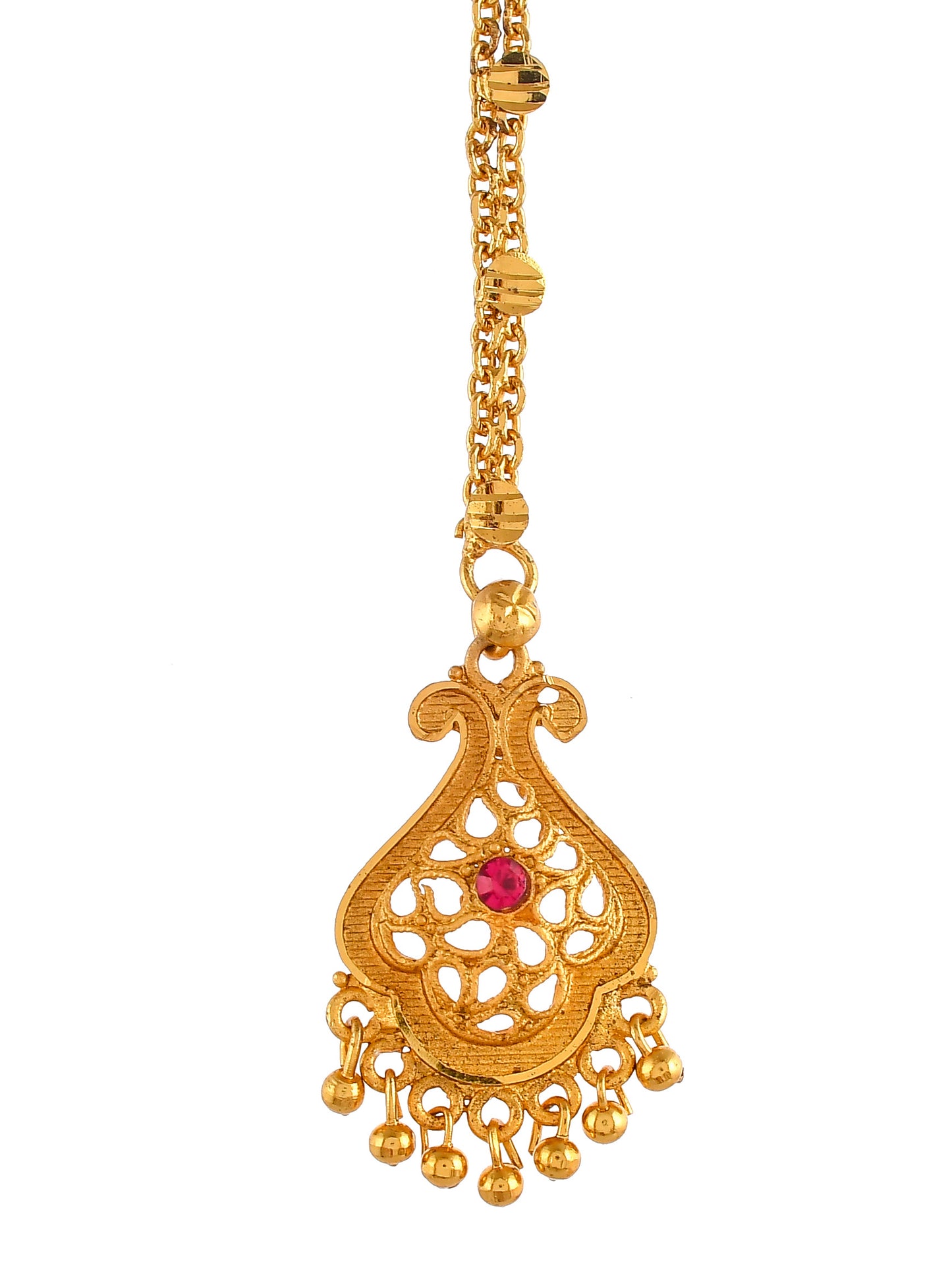 Gold Plated & Red Stone Handcrafted Designer Maang Tikka