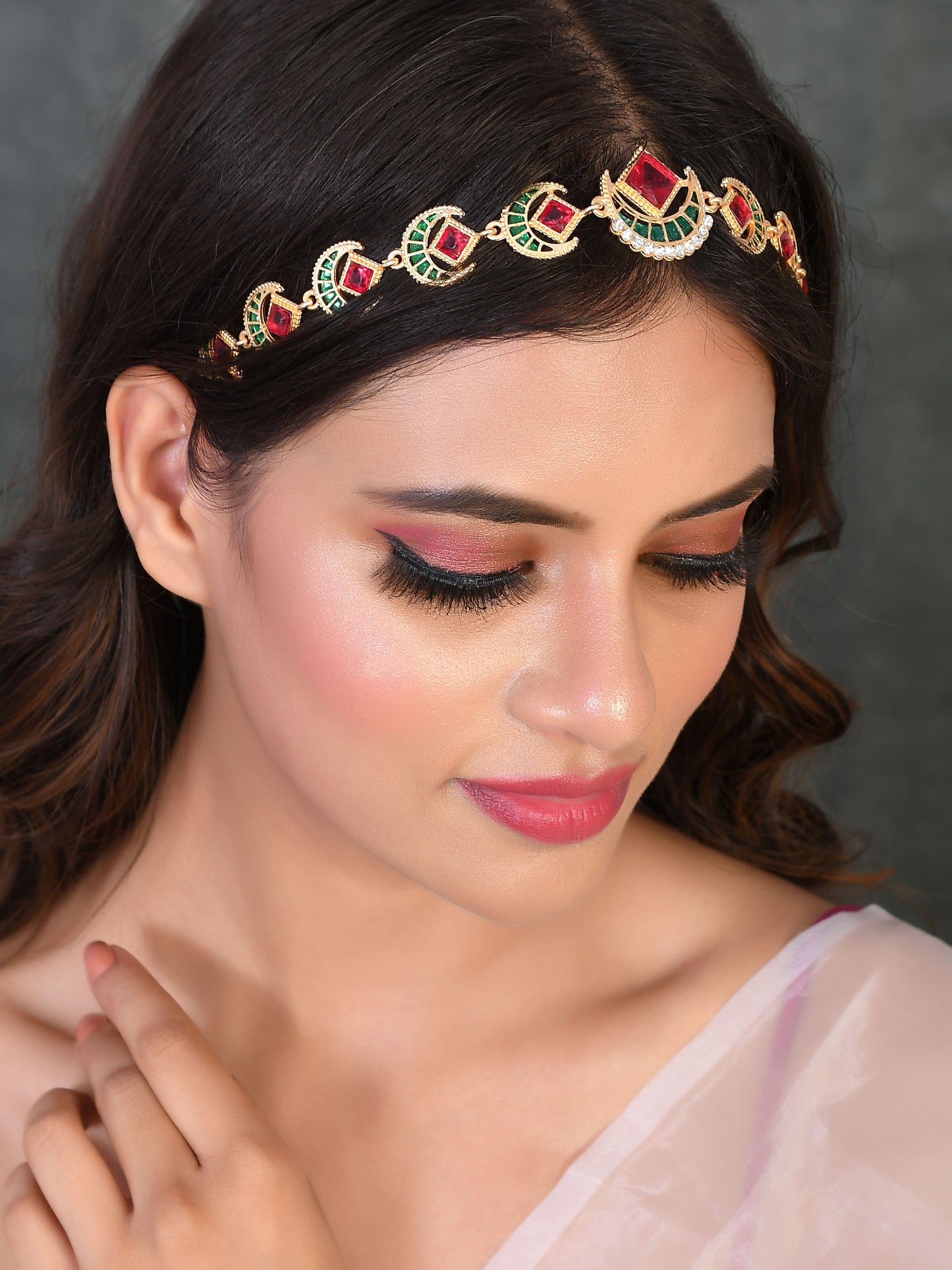 Gold Plated Multi Stones Ethnic Matha Patti For Women