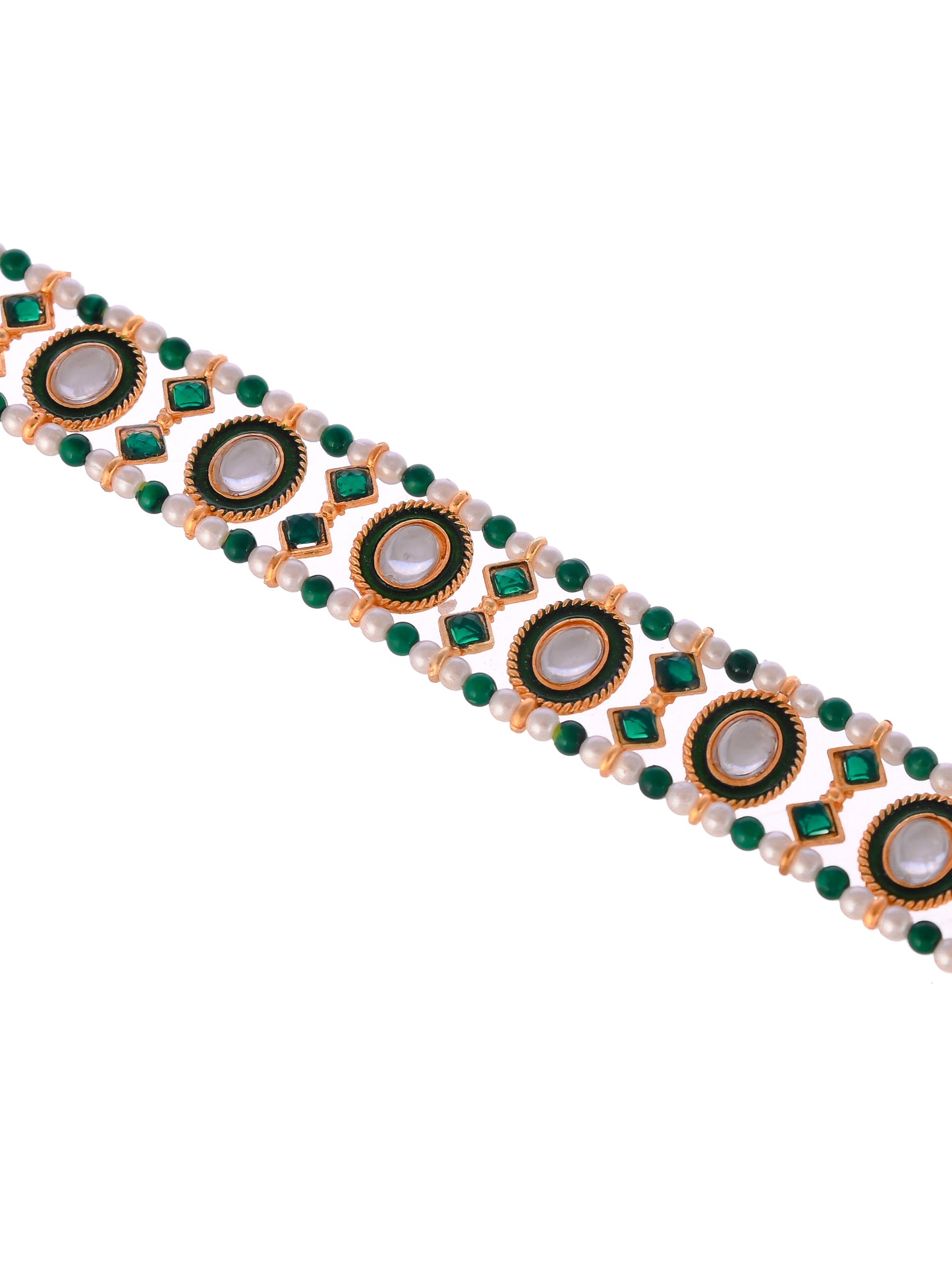 Gold Plated Green Stone Meenakari Matha Patti