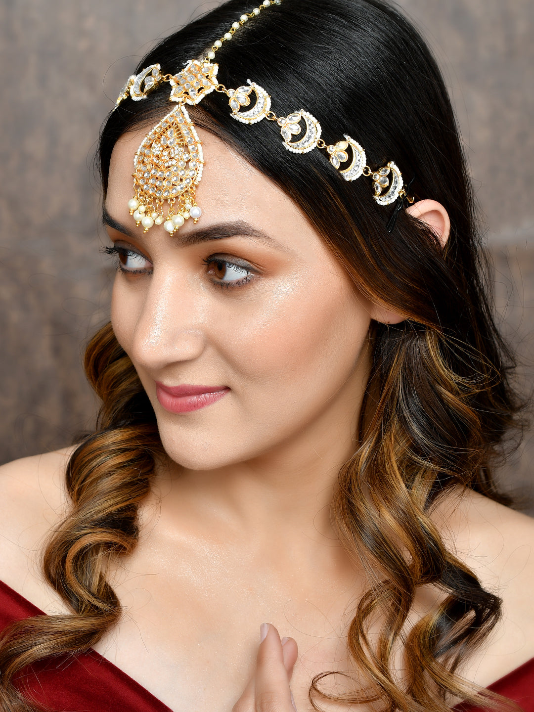 Kundan Wedding Head Chain/head Jewellery With Gold Plated Mang Tikka for Women Online