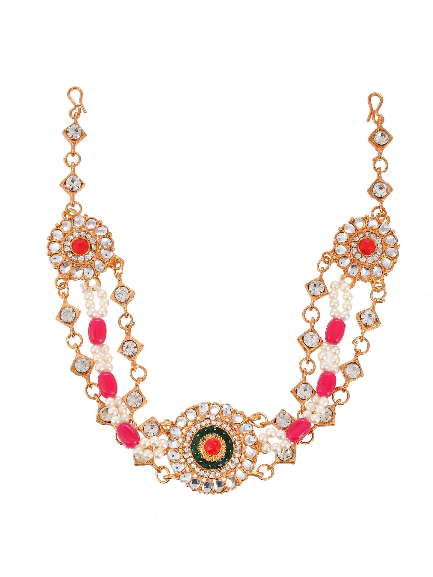 Traditional Gold Plated Meenakari Rajputi Matha Patti Mehri Headchain Hair Jewellery