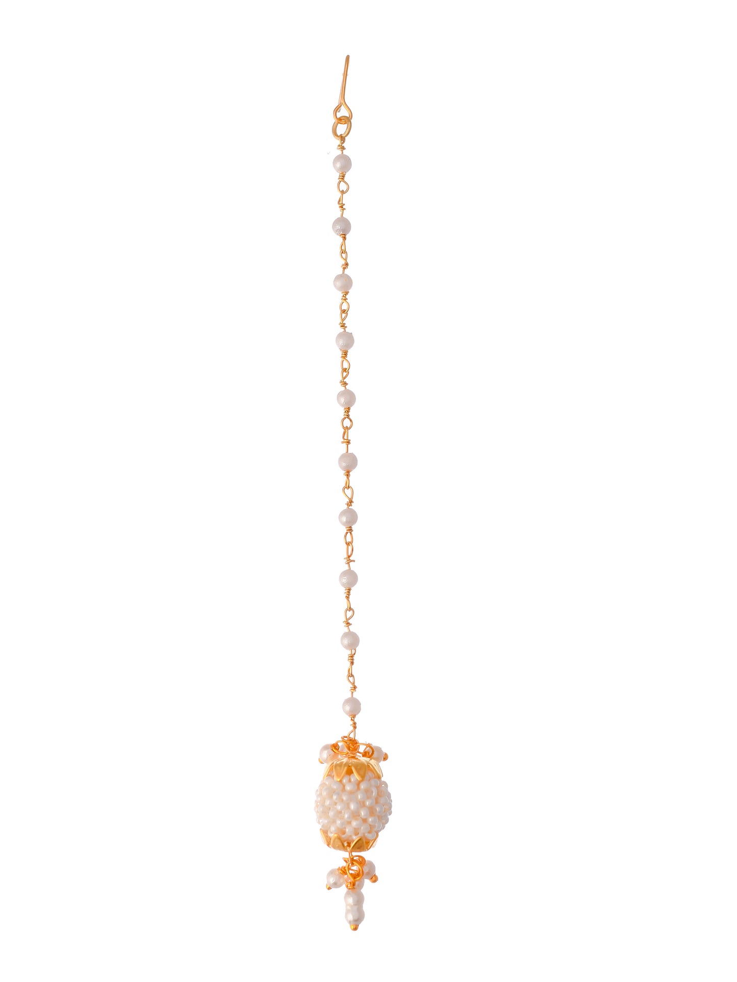 Gold Plated White Pearl Beaded Maang Tikka Head Jewellery