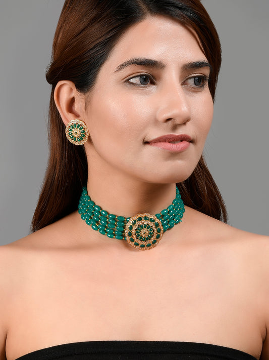Gold Plated Green Bead Handcrafted Jewellery Sets for Women Online