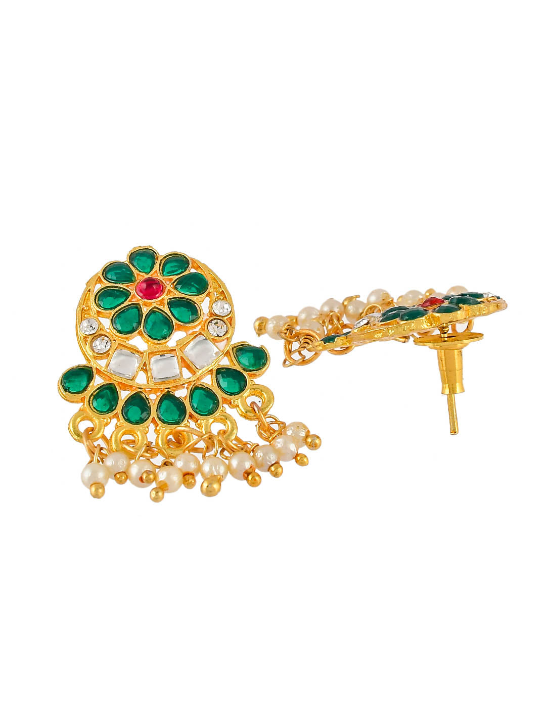 Green Meenakari Pearl Kundan Jewellery Set