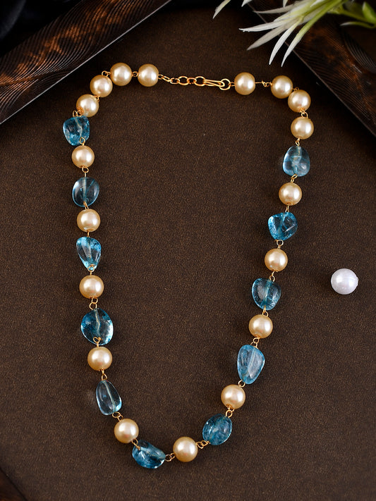 Gold Plated Blue Quartz Pearl Unisex Necklaces for Women Online