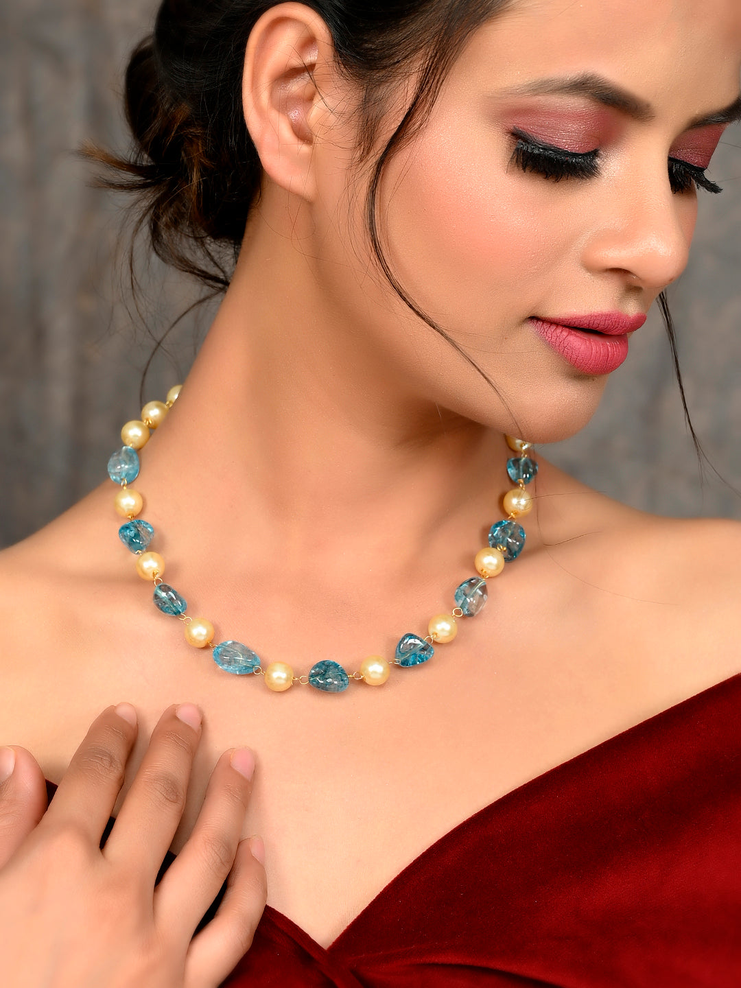 Gold Plated Blue Quartz Pearl Unisex Necklace