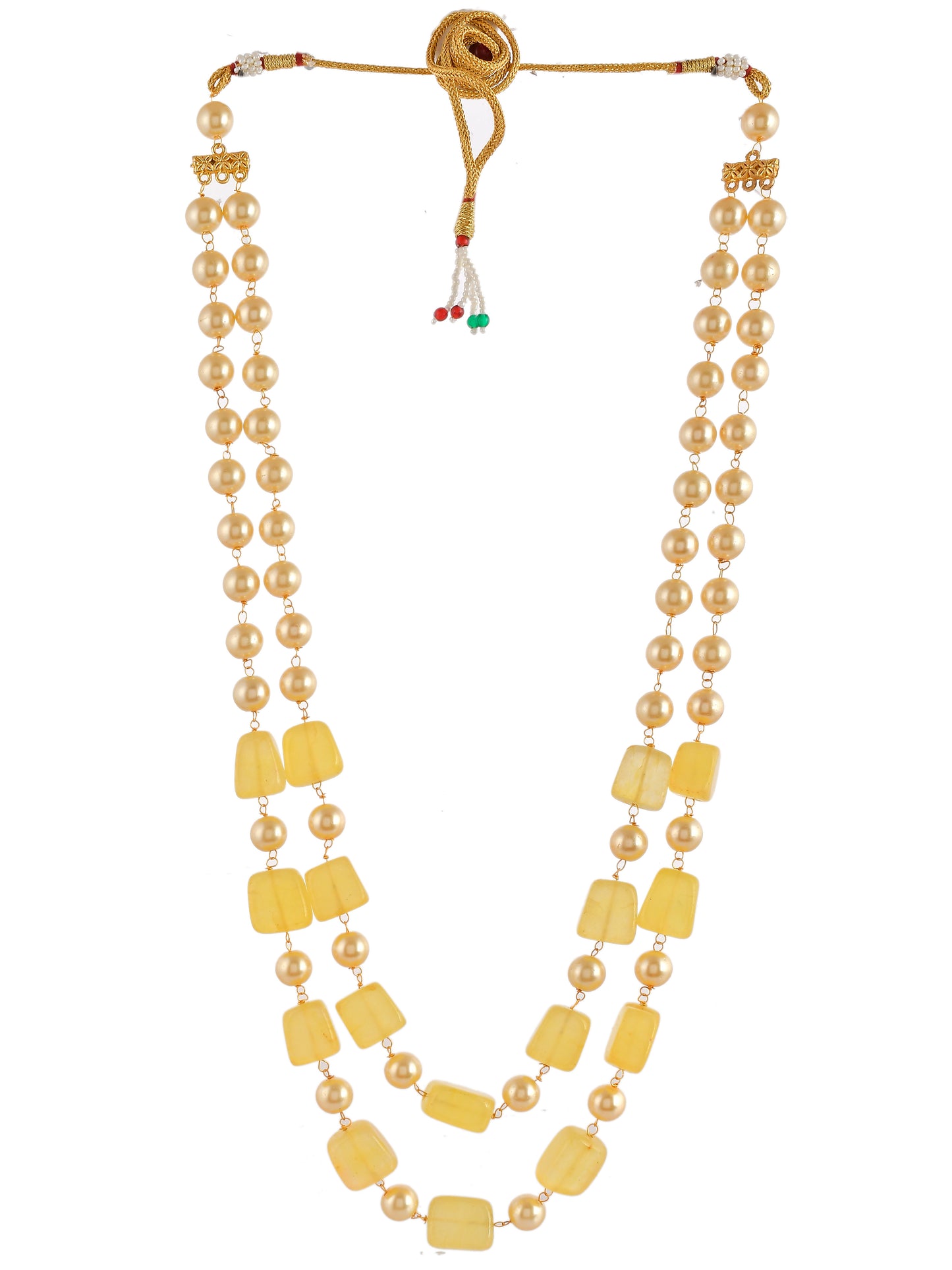 Unisex Yellow Gold Plated Beaded Layered Necklace