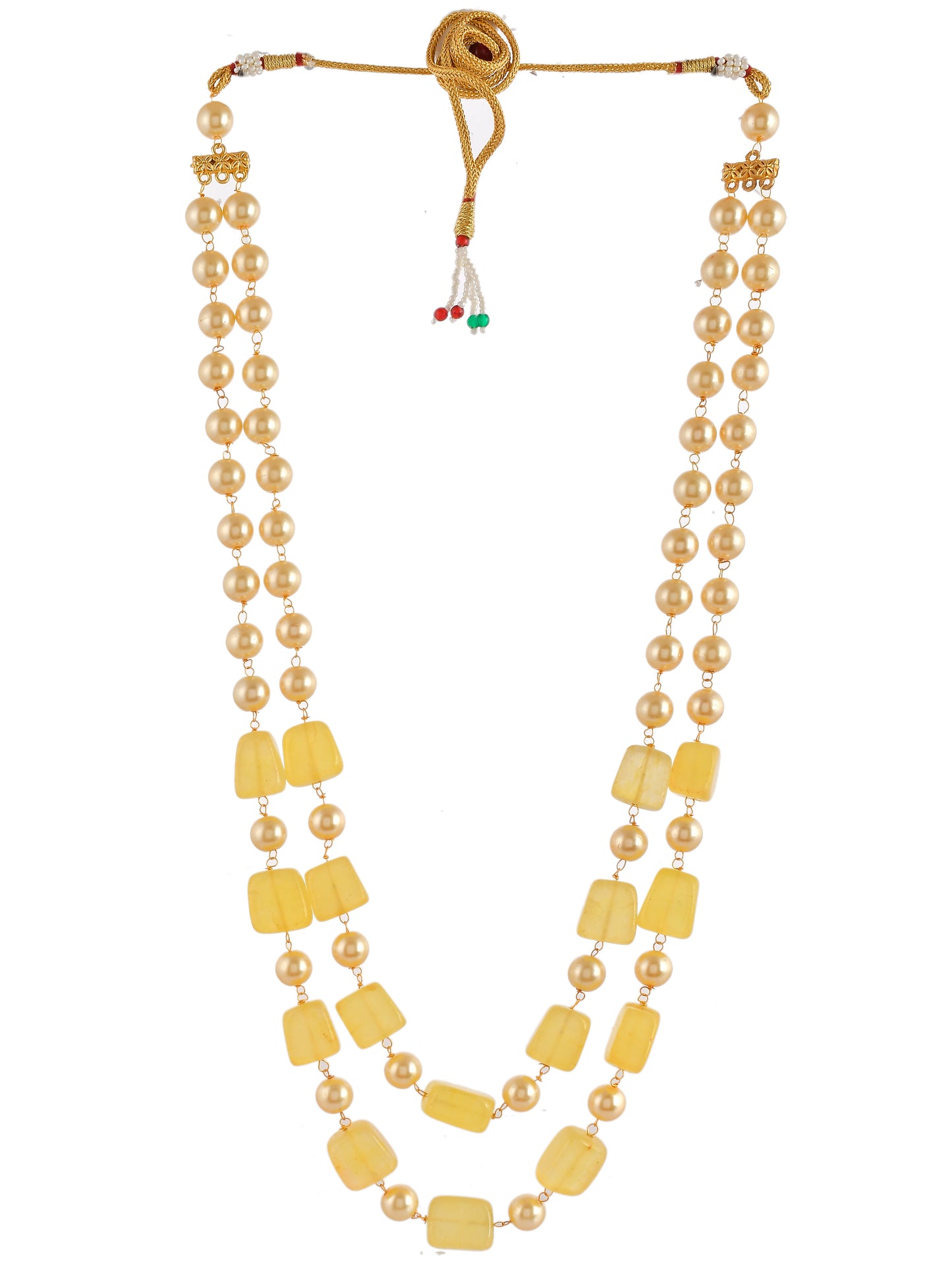Gold Plated Yellow Beads Pearl double Layered Necklace