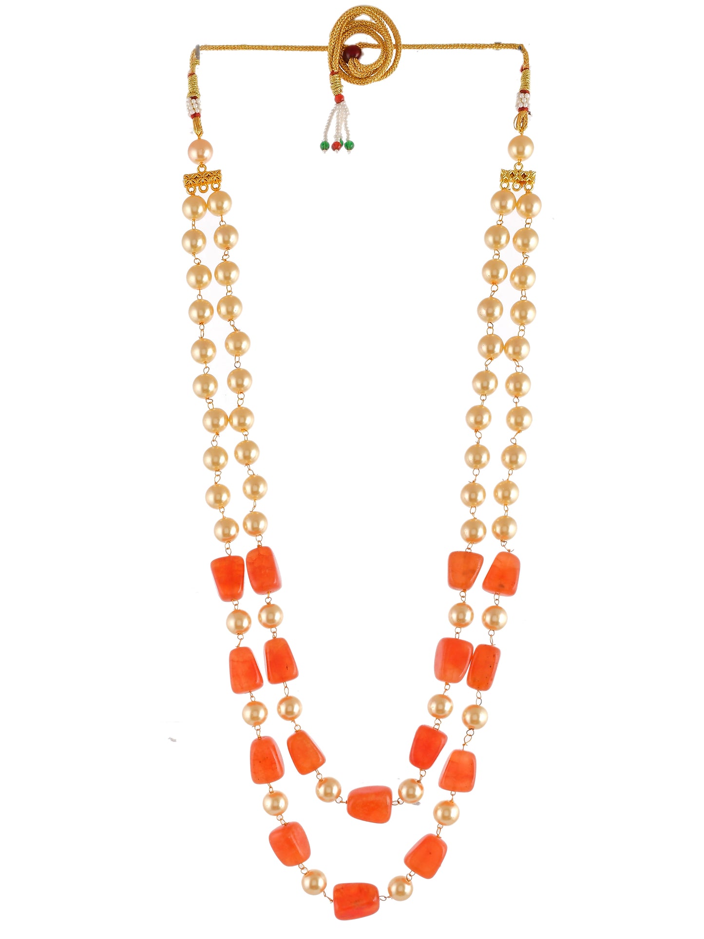 Pearl Layered Handcrafted Necklace With Orange Beads