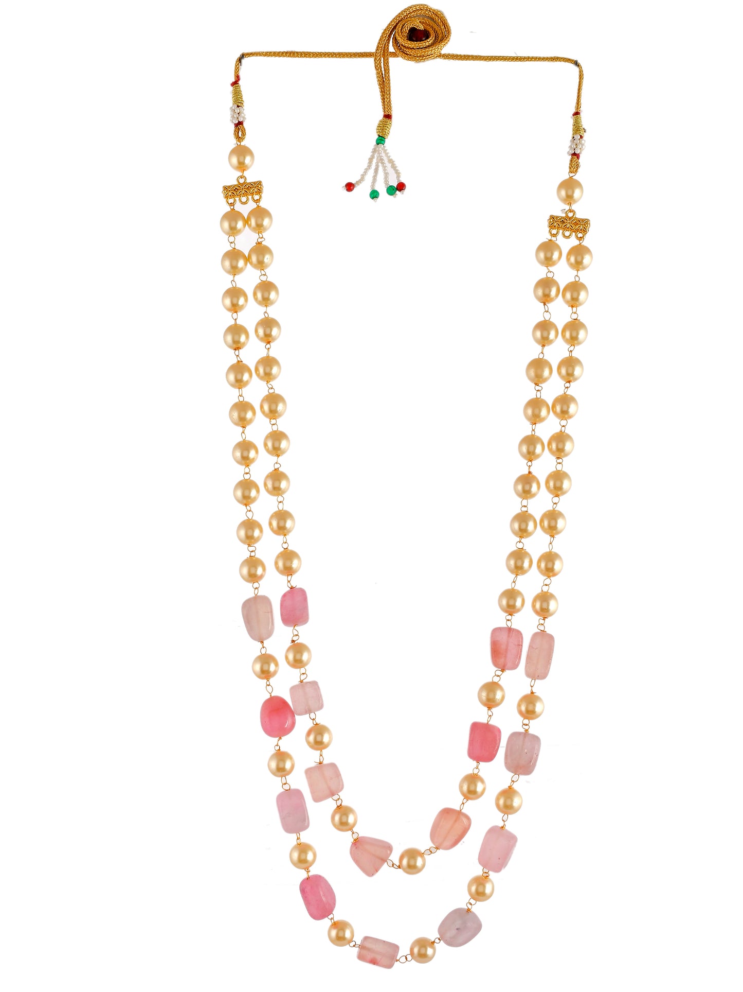 Pearl Layered Red Stone Necklace with pink beads