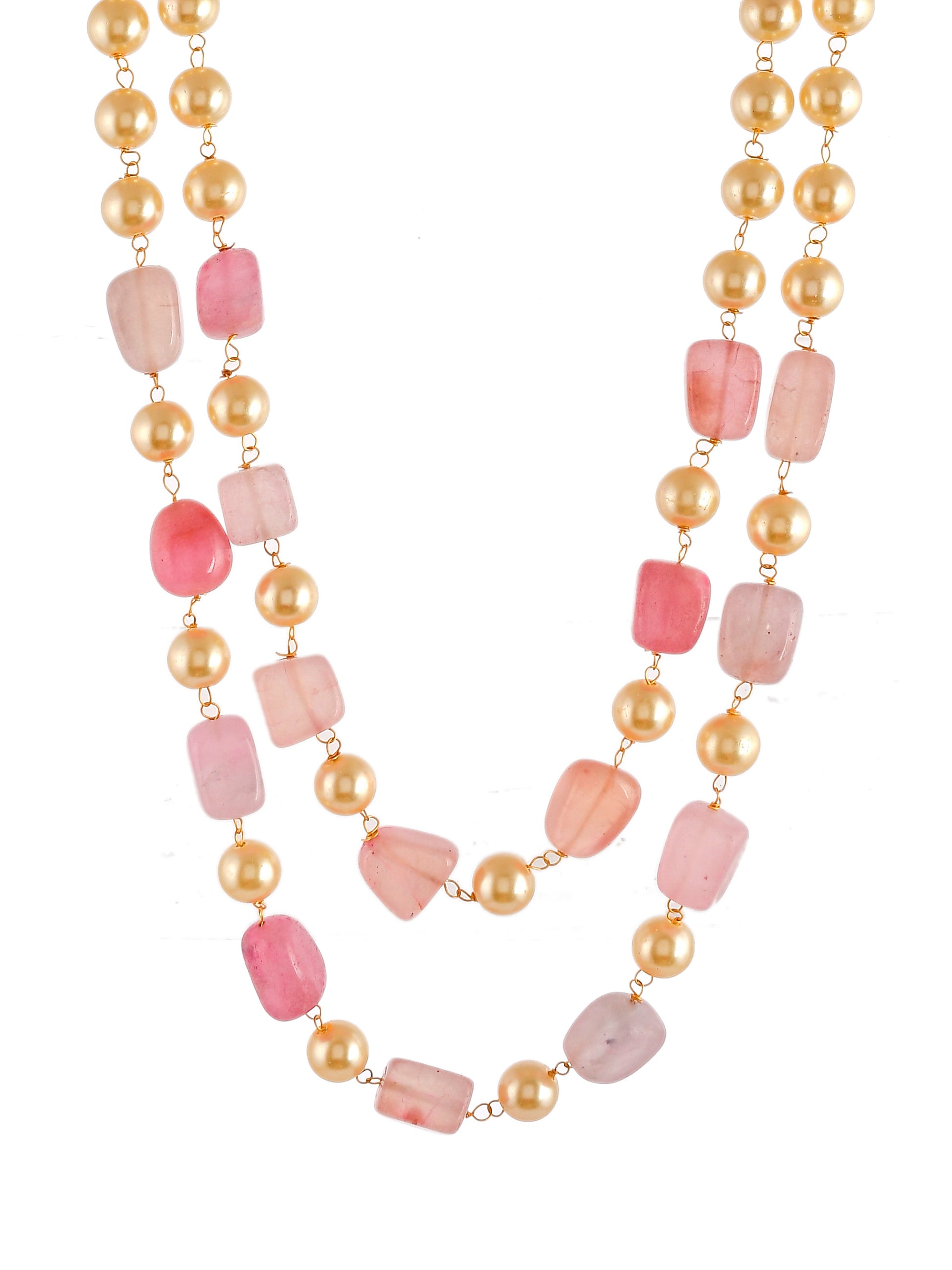 Unisex Pink Gold Plated Beaded Layered Necklace