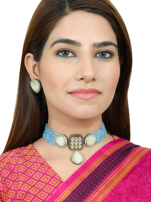 Stylish Indian Ethnic Blue Kundan Choker Jewellery Set With Earrings for Women Online