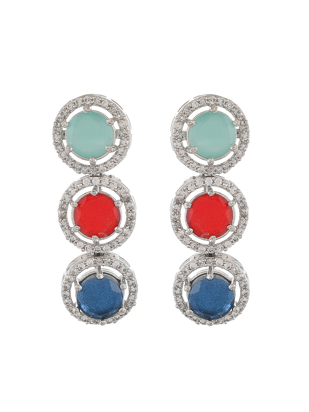 Designer Silver Plated Pastel Color American Diamond Jewellery Set