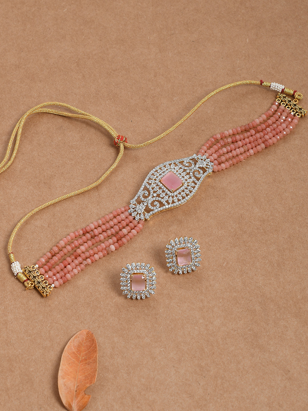 Semi Precious Ad Choker Necklace Set For Women