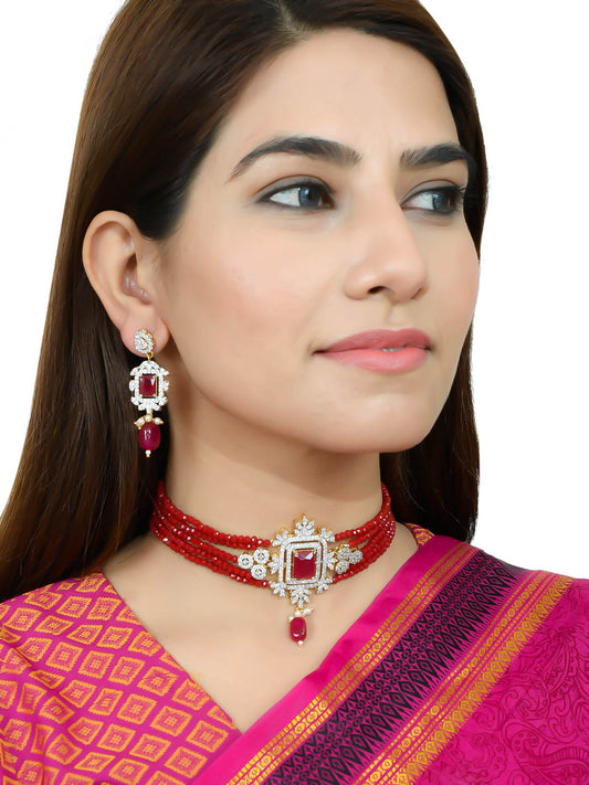 Simple Ad Ruby Red Choker Jewellery Sets for Women Online