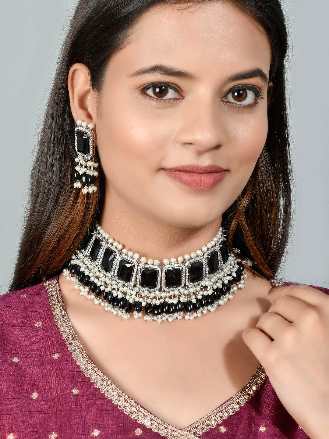 Buy Black Onyx and Pearl Choker Jewellery Sets for Women Online at