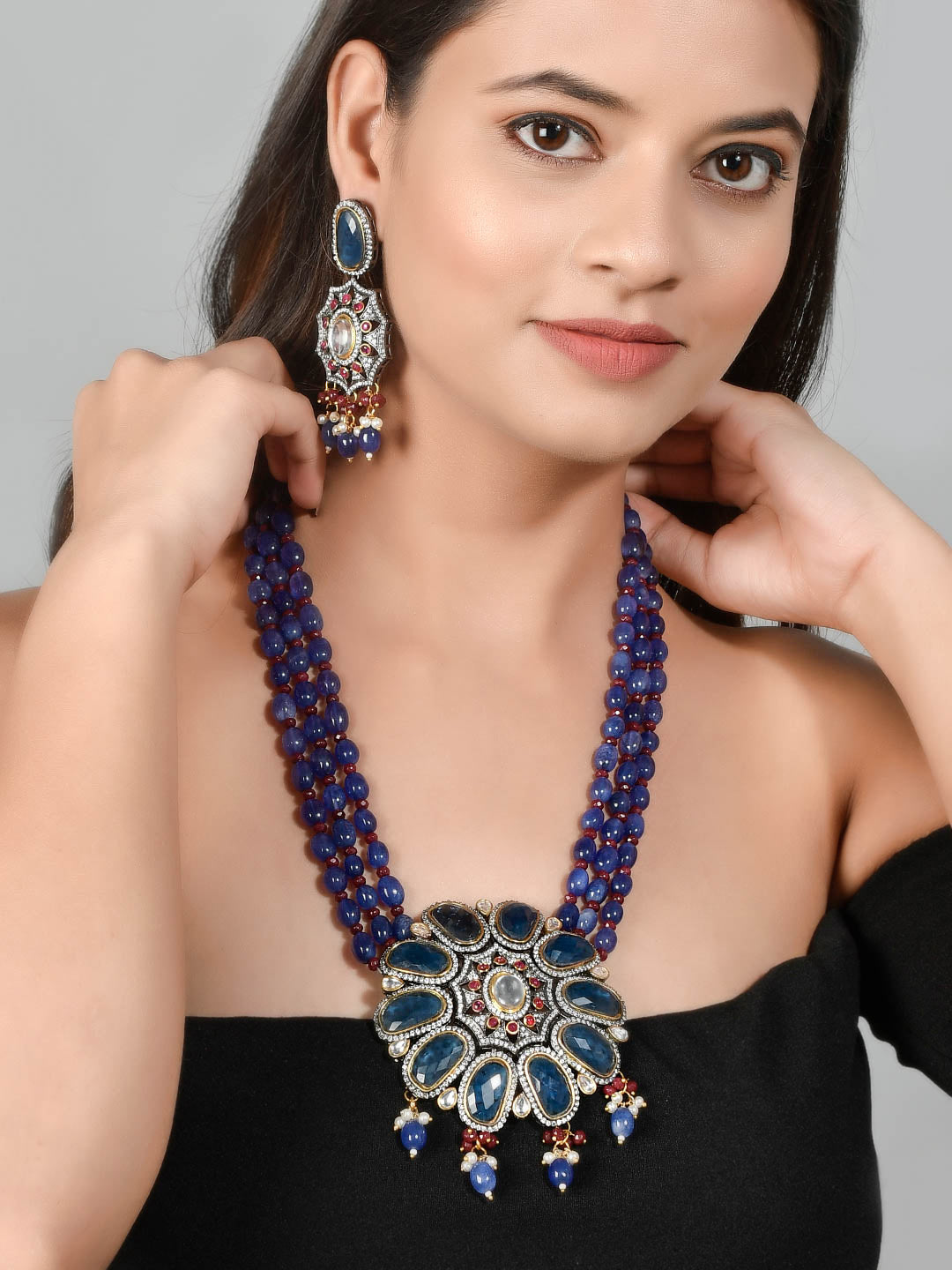 Buy Blue Quartz Jadau Kundan Jewellery Sets for Women Online at