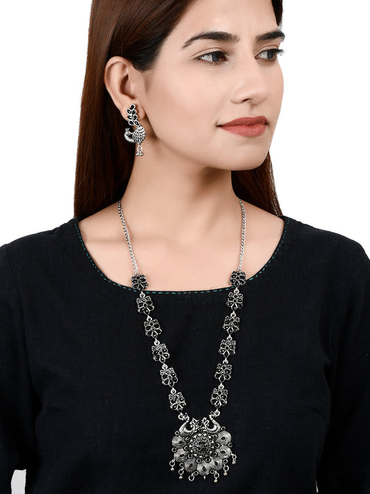 Trendy Oxidized Silver Black Handmade Temple Necklace Set for Women Online
